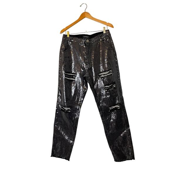 Maniere De Voir Women's Pants Size 14 Fully Sequined Black Sparkly Party Pants - Picture 1 of 13